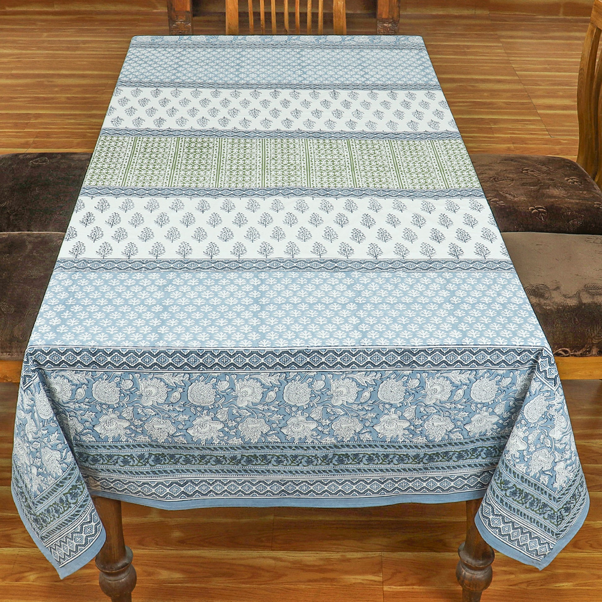 Handmade Block Printed Cotton Grey White Tablecloth For Dinning Decor - My Store