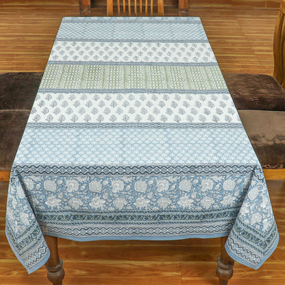 Handmade Block Printed Cotton Grey White Tablecloth For Dinning Decor - My Store