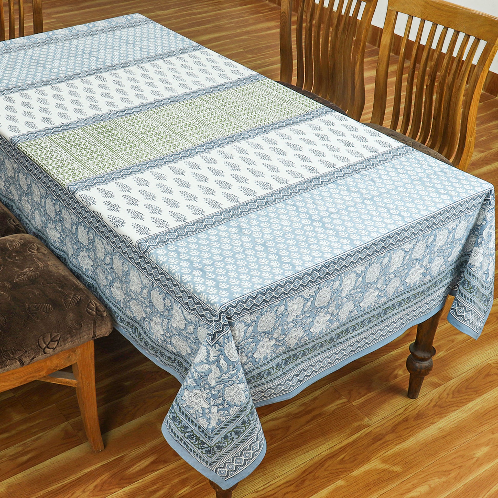 Handmade Block Printed Cotton Grey White Tablecloth For Dinning Decor - My Store