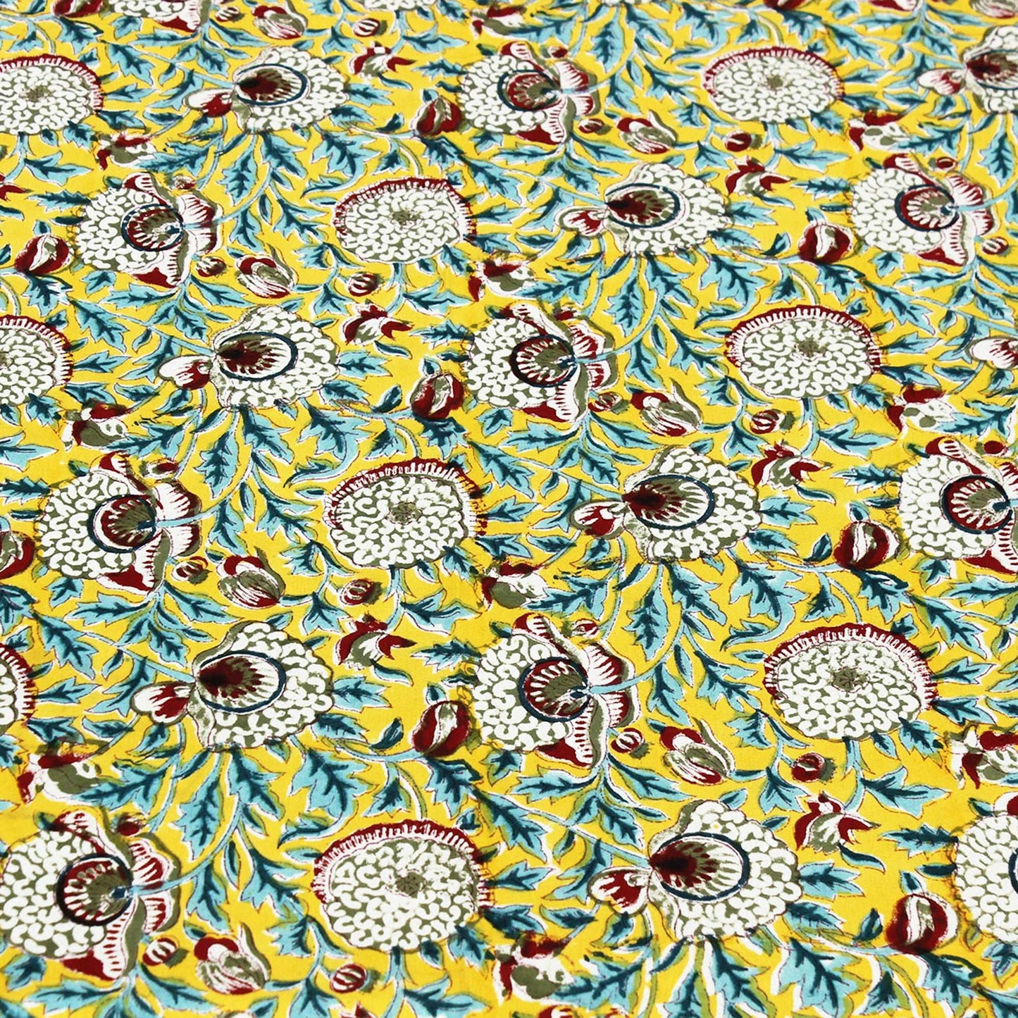 Yellow and White Hand Block Printed tablecloth Floral Cotton Table Cover - My Store