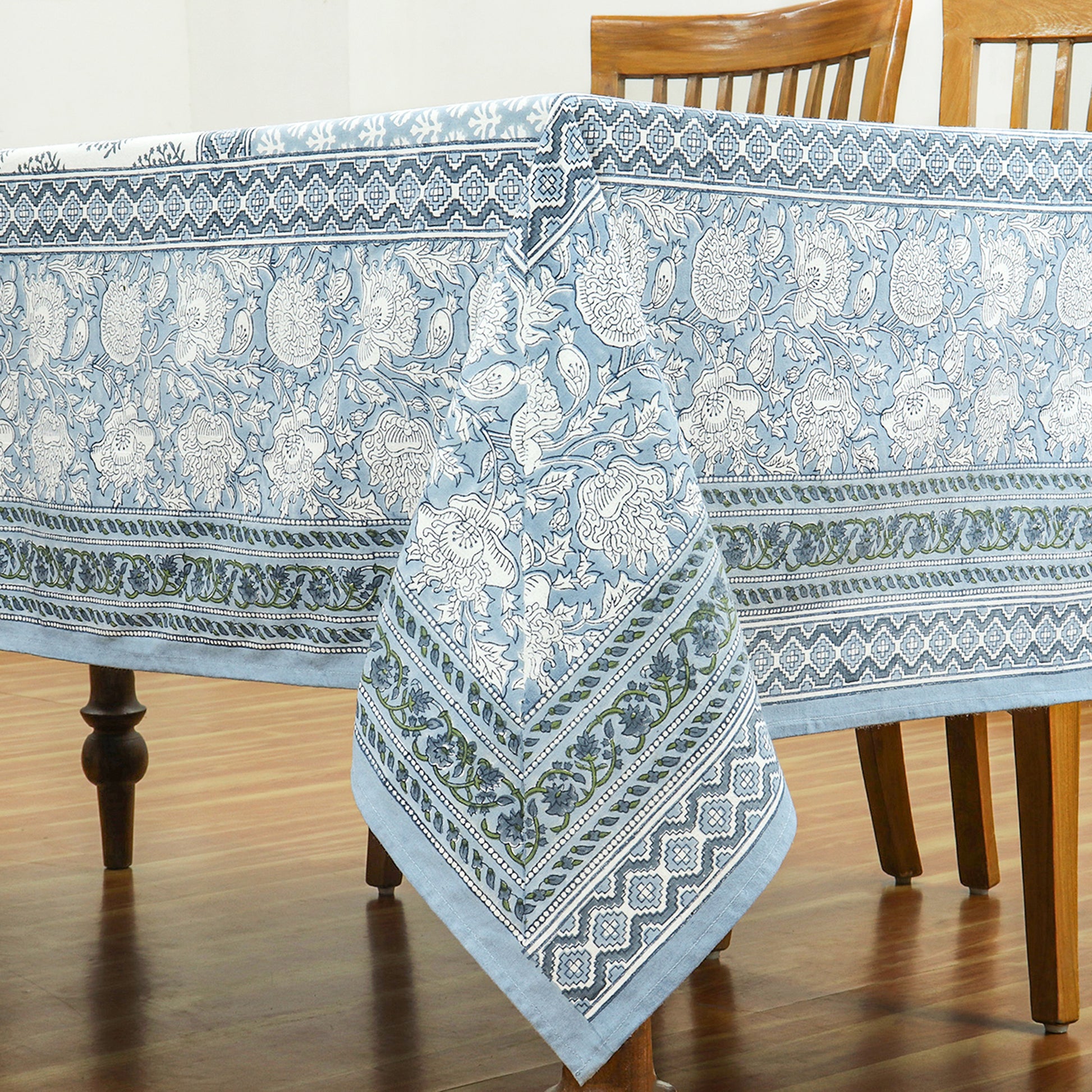 Handmade Block Printed Cotton Grey White Tablecloth For Dinning Decor - My Store