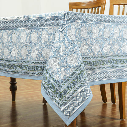 Handmade Block Printed Cotton Grey White Tablecloth For Dinning Decor - My Store