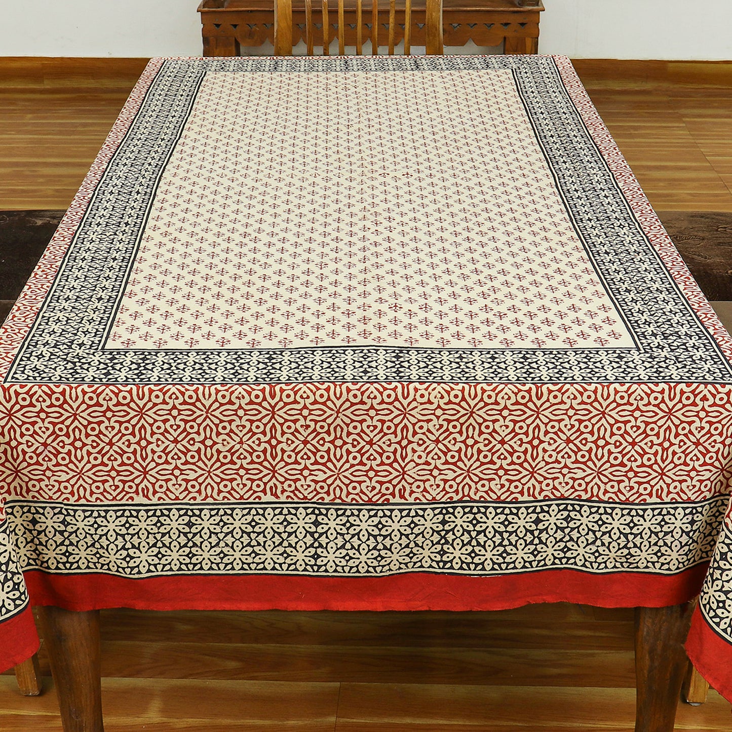 Indian Handmade Block Printed Cotton Red and Black Rectangle Tablecloth - My Store