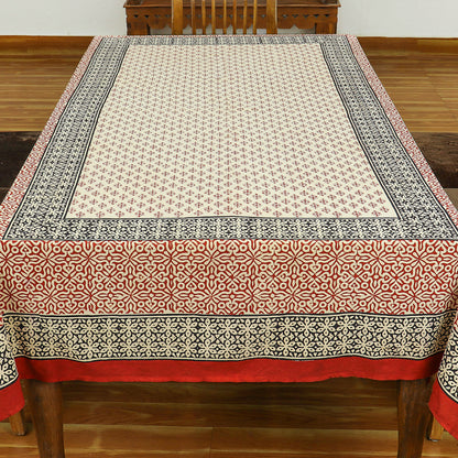 Indian Handmade Block Printed Cotton Red and Black Rectangle Tablecloth - My Store