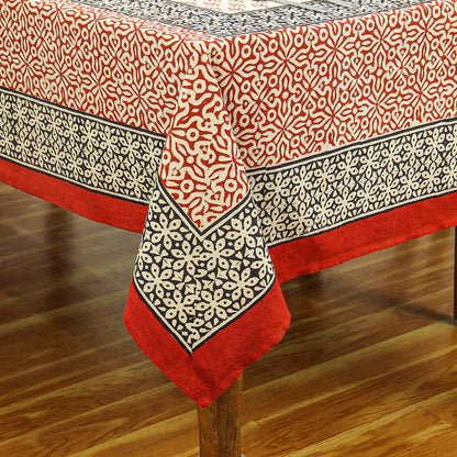 Indian Handmade Block Printed Cotton Red and Black Rectangle Tablecloth - My Store