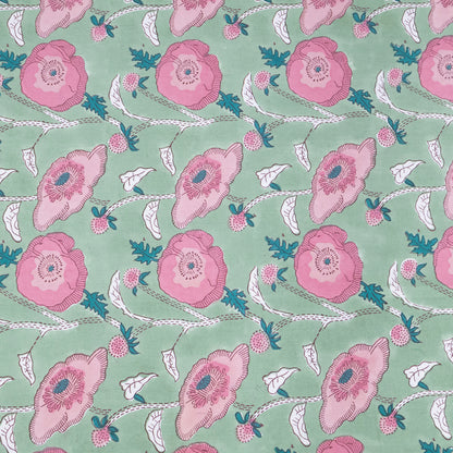 Green Pink Floral Indian Hand Block Printed Cotton Tablecloth - My Store