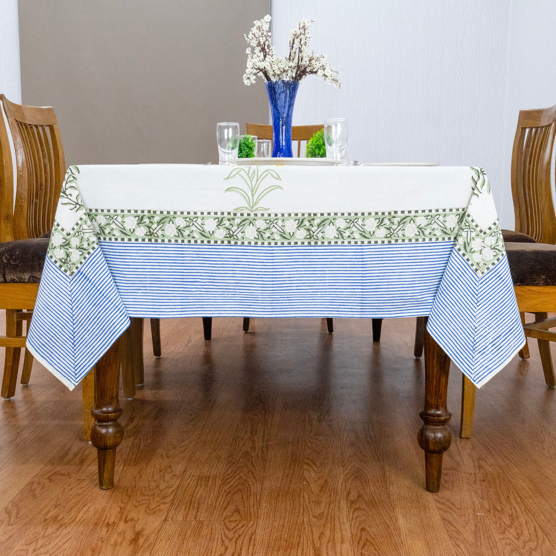 handmade tablecloth, white and blue tablecloth, block printed table cover, cotton table cover, premium cotton tablecloth, floral tablecloth, indian tablecloth, Jaipuri tablecloth, green and pink table linens, boho home decor, table cover for dinning table cover, rectangle table cover, table cloth for dinning decor, custom table cloth,  washable table cloth, outdoor tablecloth, indoor tablecloth, gifts for fathers day