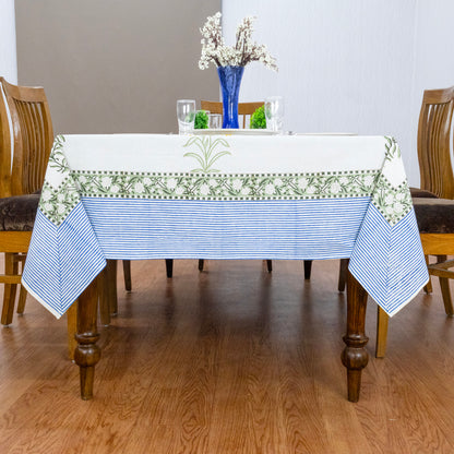 handmade tablecloth, white and blue tablecloth, block printed table cover, cotton table cover, premium cotton tablecloth, floral tablecloth, indian tablecloth, Jaipuri tablecloth, green and pink table linens, boho home decor, table cover for dinning table cover, rectangle table cover, table cloth for dinning decor, custom table cloth,  washable table cloth, outdoor tablecloth, indoor tablecloth, gifts for fathers day