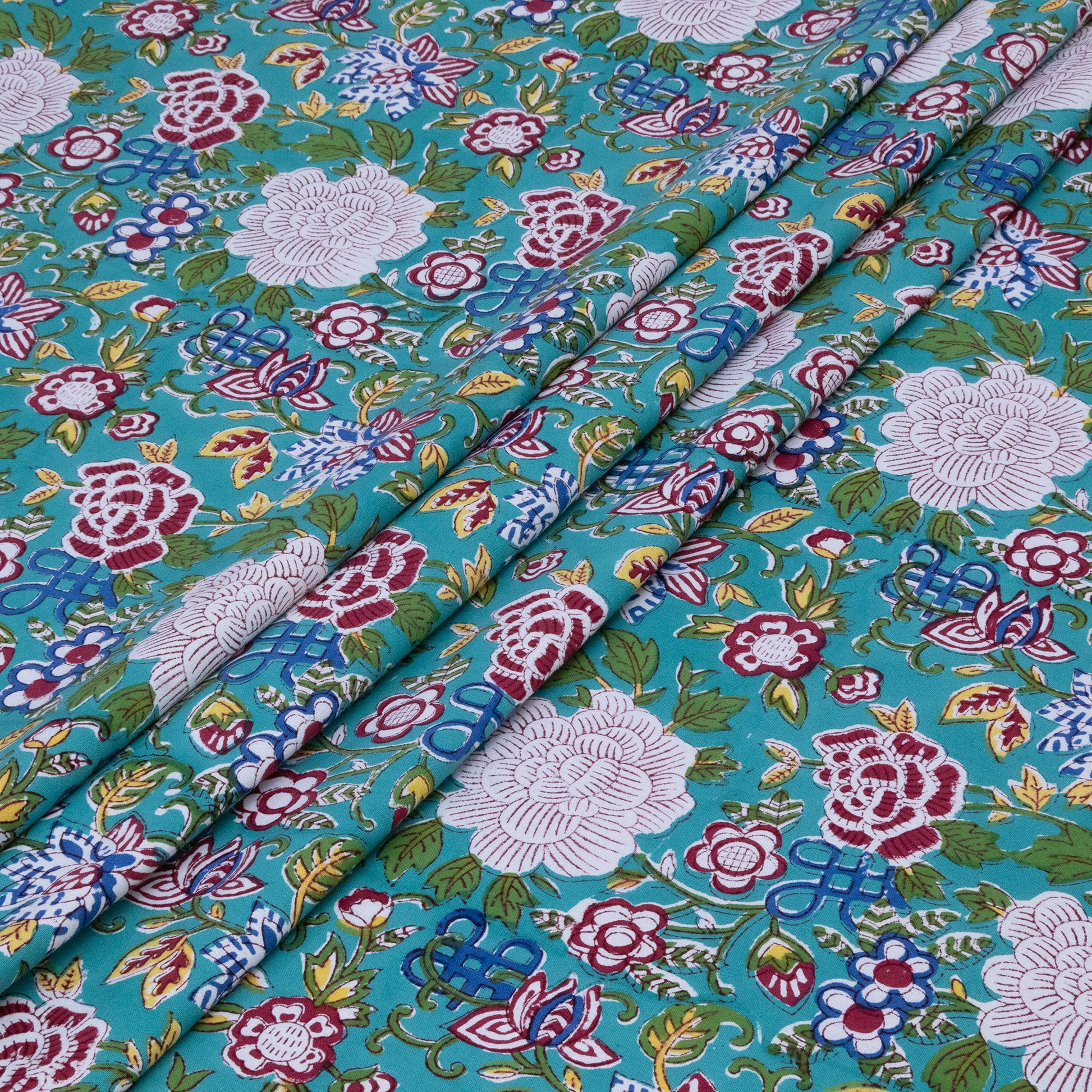 Cotton Bedsheet – Hand Block Floral Print – Green and Pink – King, Queen, Twin Sizes - My Store