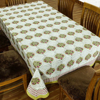 Yellow Indian Hand Block Printed Cotton Cloth Tablecloth With Floral Border - My Store