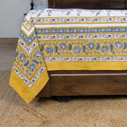 Cotton Bedsheet – Hand Block Floral Print – Blue and Yellow – King, Queen, Twin Sizes - My Store
