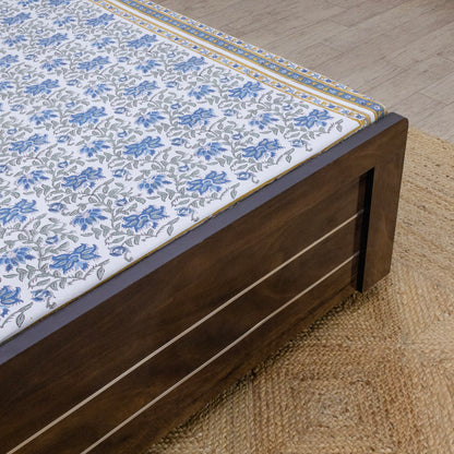 Cotton Bedsheet – Hand Block Floral Print – Blue and Yellow – King, Queen, Twin Sizes - My Store