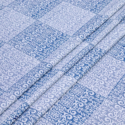 Indian Handmade Block Printed Blue and Gray Floral Pattern Cotton Bed sheet For living Room, Kids Room - My Store