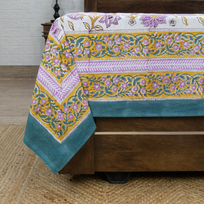 Cotton Bedsheet – Hand Block Floral Print – White and Purple – King, Queen, Twin Sizes - My Store