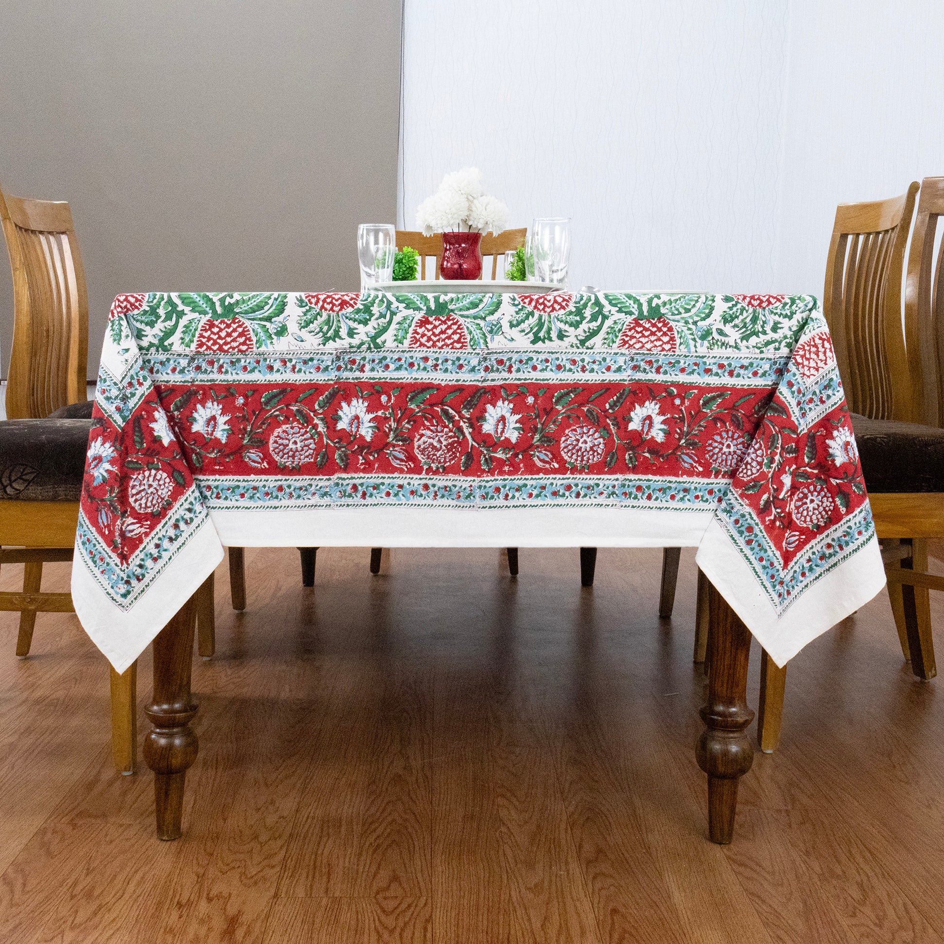 handmade tablecloth, green and red tablecloth, block printed table cover, cotton table cover, premium cotton tablecloth, floral tablecloth, indian tablecloth, Jaipuri tablecloth, green and pink table linens, boho home decor, table cover for dinning table cover, rectangle table cover, table cloth for dinning decor, custom table cloth,  washable table cloth, outdoor tablecloth, indoor tablecloth, gifts for fathers day