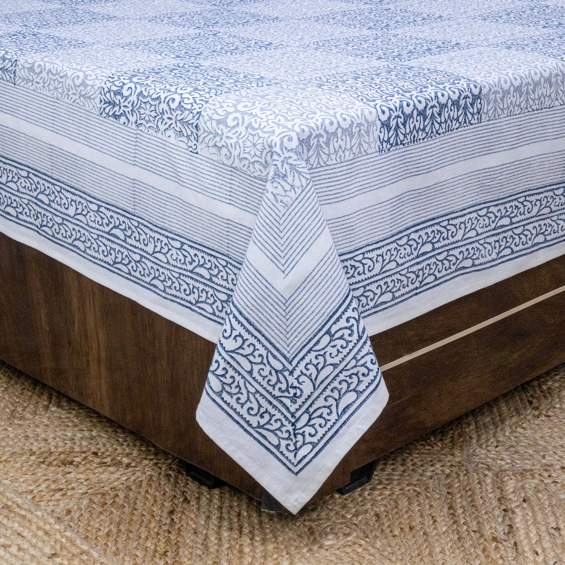 Indian Handmade Block Printed Blue and Gray Floral Pattern Cotton Bed sheet For living Room, Kids Room - My Store