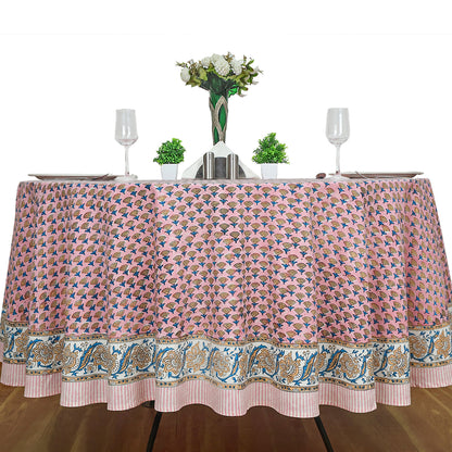 Pink and Blue Handmade Block Printed Cotton Tablecloth - My Store