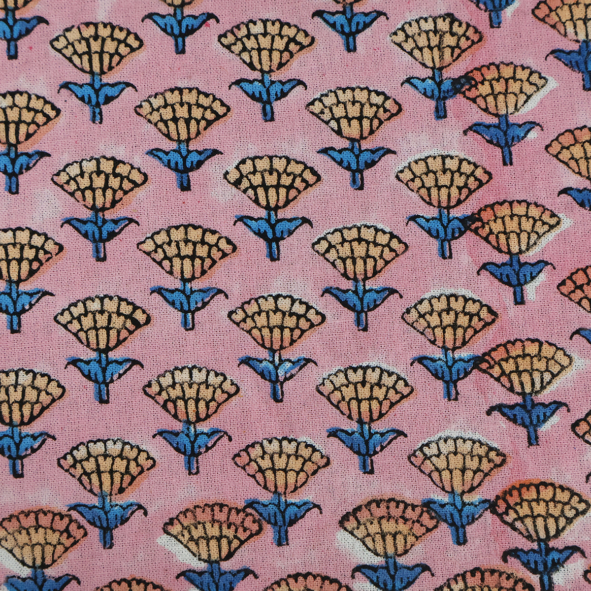 Pink and Blue Handmade Block Printed Cotton Tablecloth - My Store