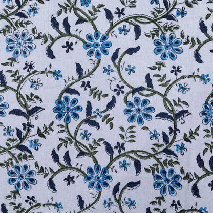 Indian Handmade Block Printed Blue and White Floral Pattern Cotton Bed sheet For living Room, Kids Room - My Store