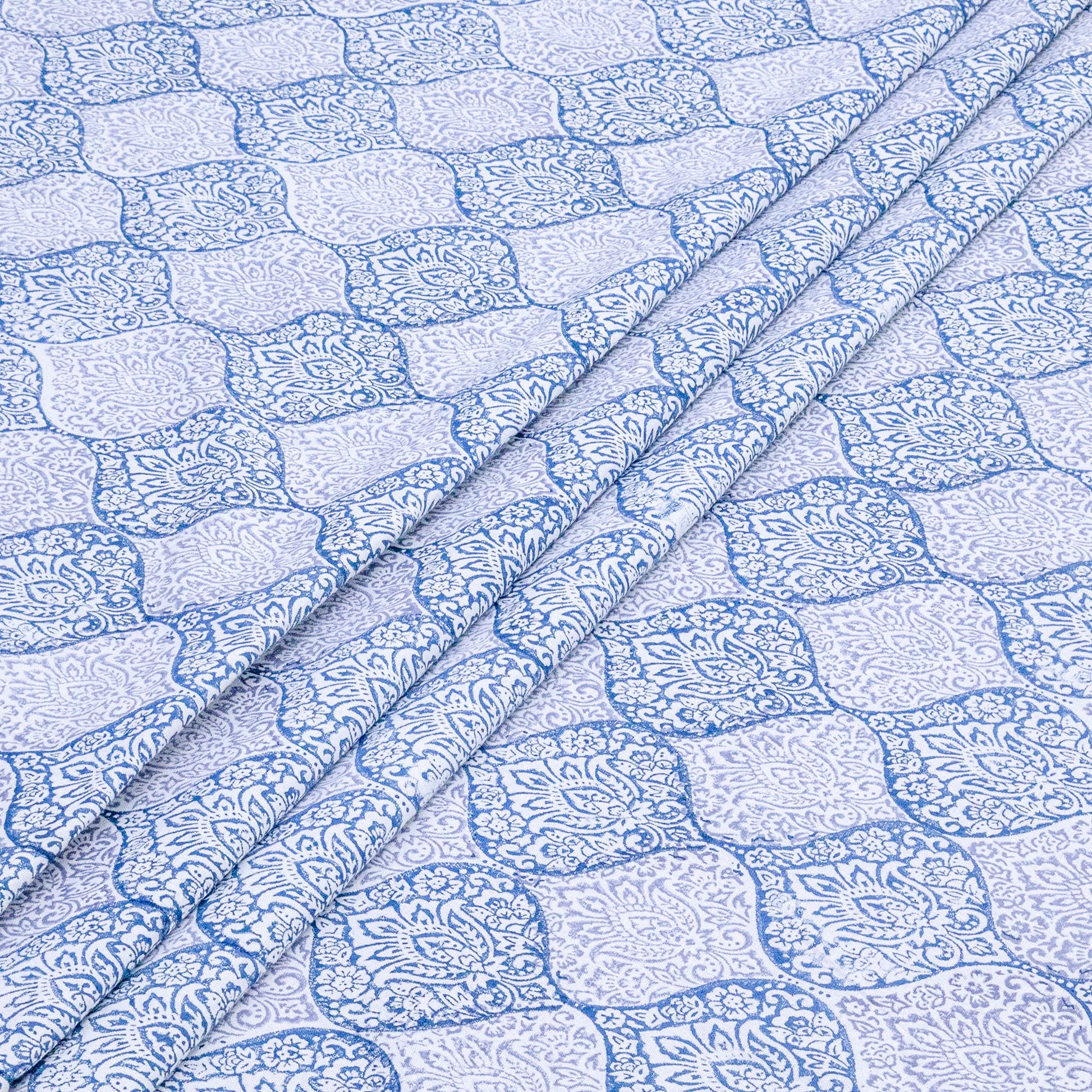 Indian Handmade Block Printed Blue and Gray Floral Pattern Cotton Bed sheet For living Room, Kids Room - My Store