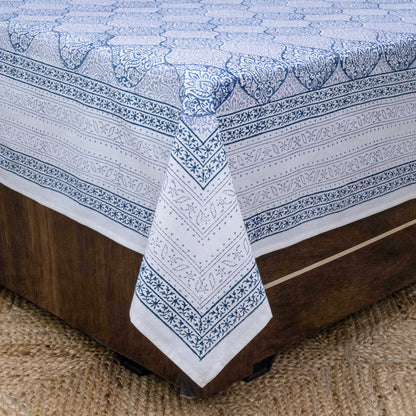 Indian Handmade Block Printed Blue and Gray Floral Pattern Cotton Bed sheet For living Room, Kids Room - My Store