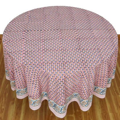 Pink and Blue Handmade Block Printed Cotton Tablecloth - My Store