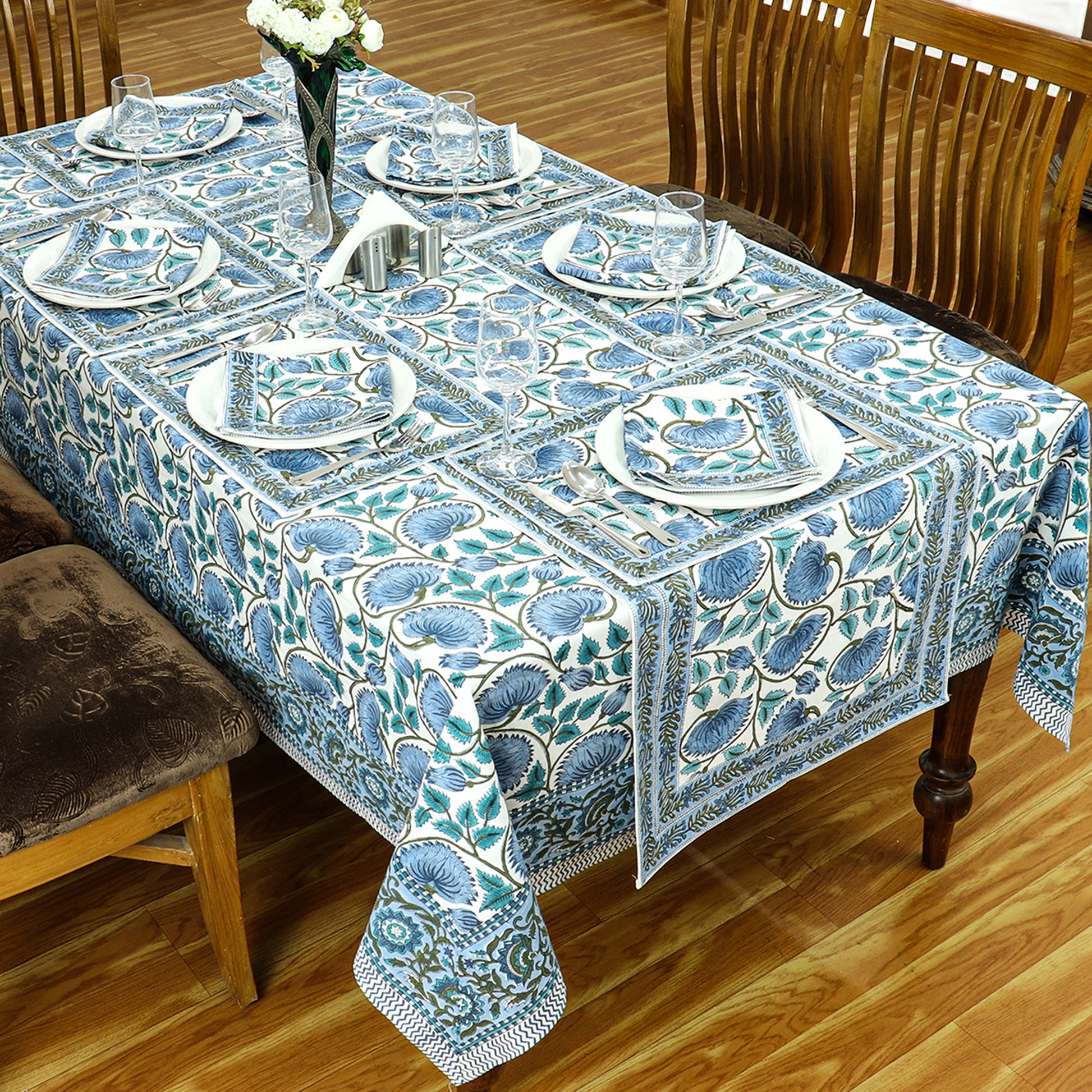 Indian Natural Block Printed Cotton Tablecloth & Table Linen - My Store