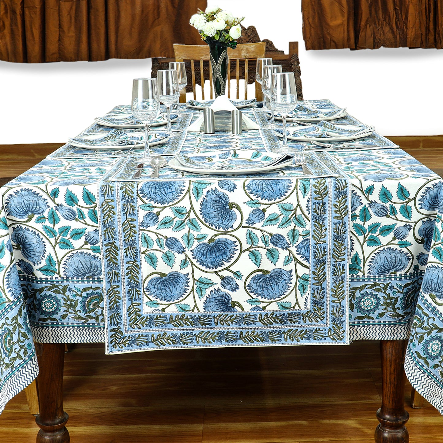 Indian Natural Block Printed Cotton Tablecloth & Table Linen - My Store