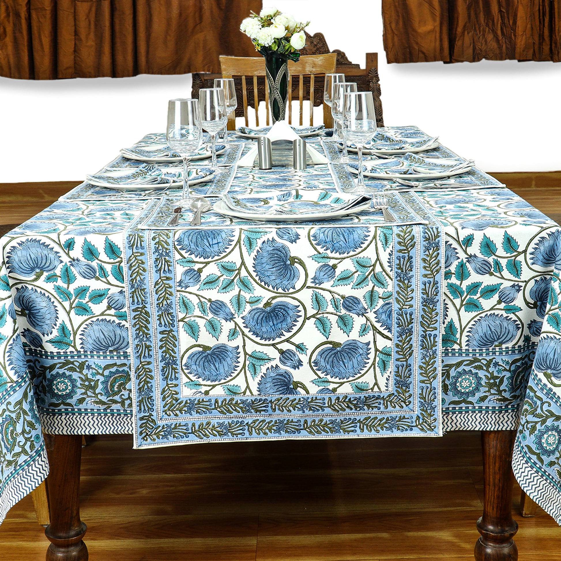 Indian Natural Block Printed Cotton Tablecloth & Table Linen - My Store