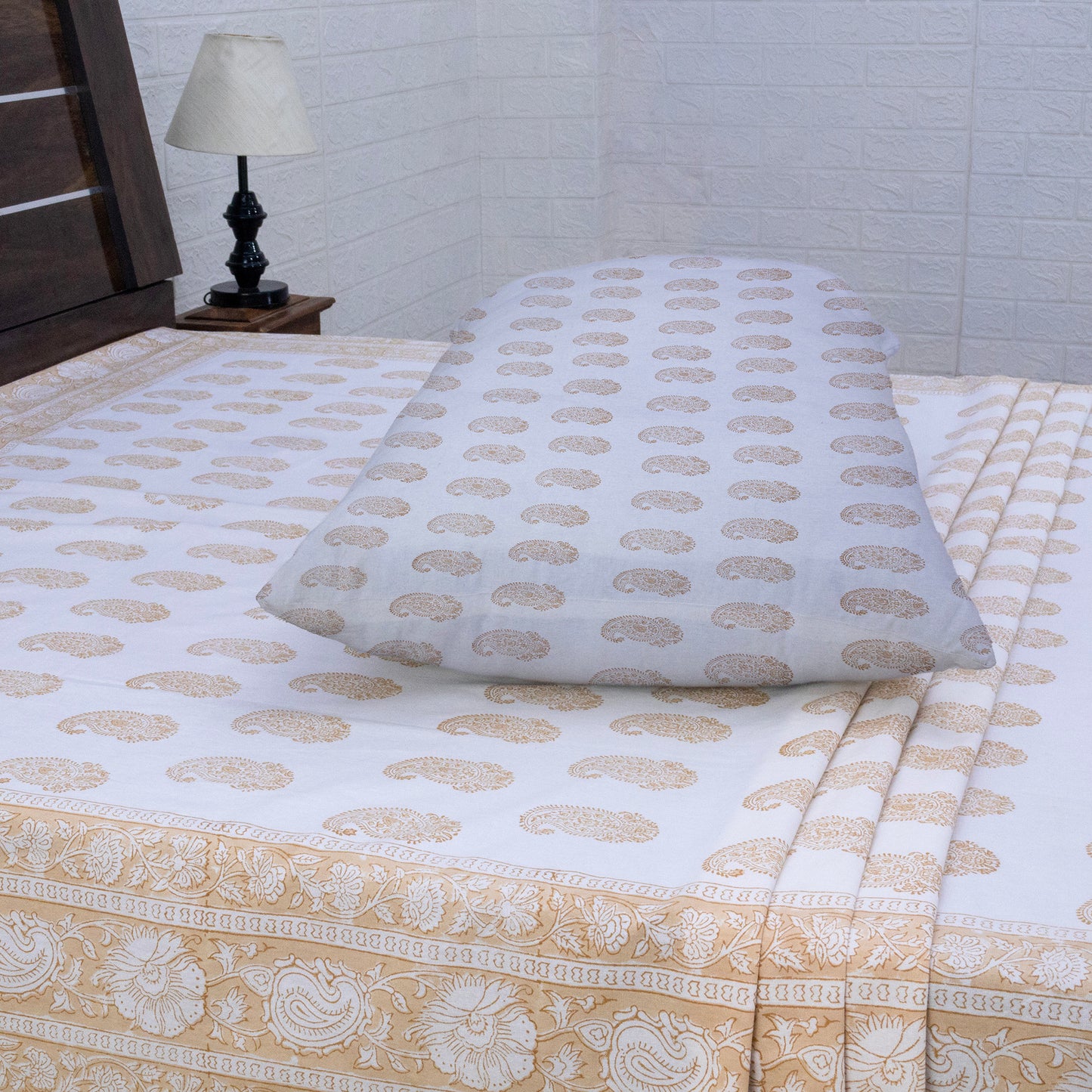 Cotton Bedsheet – Hand Block Floral Print – Peach and White – King, Queen, Twin Sizes - My Store