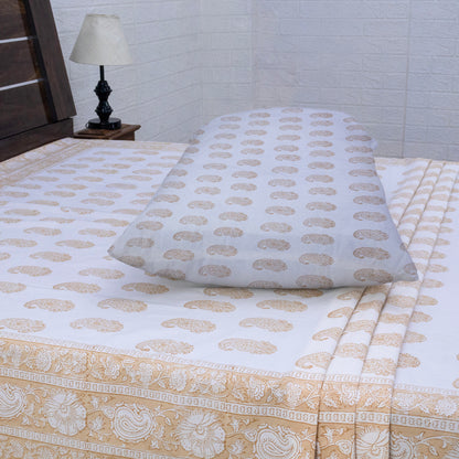 Cotton Bedsheet – Hand Block Floral Print – Peach and White – King, Queen, Twin Sizes - My Store