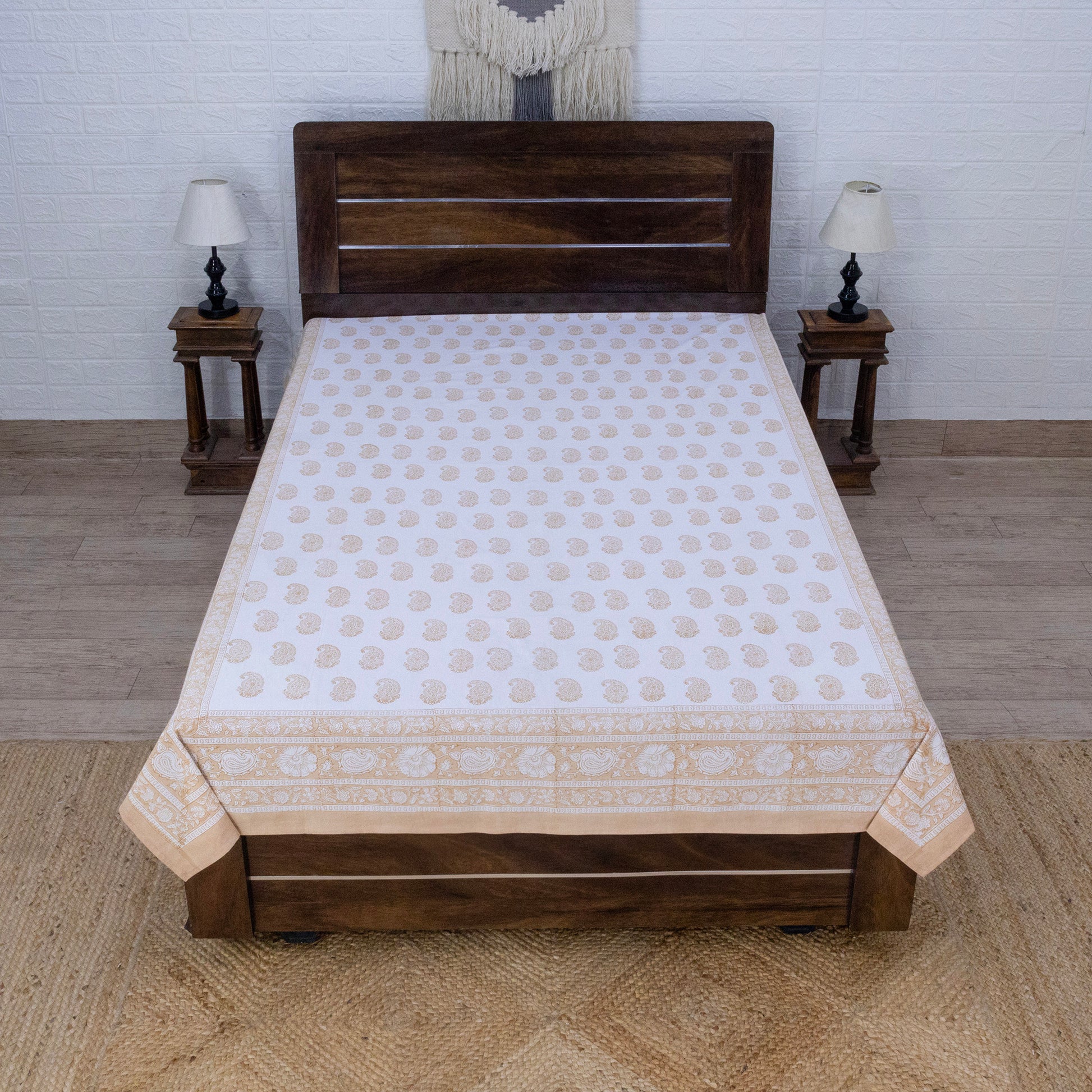 Cotton Bedsheet – Hand Block Floral Print – Peach and White – King, Queen, Twin Sizes - My Store