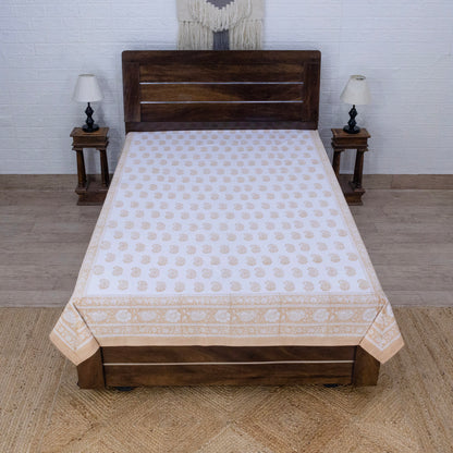 Cotton Bedsheet – Hand Block Floral Print – Peach and White – King, Queen, Twin Sizes - My Store