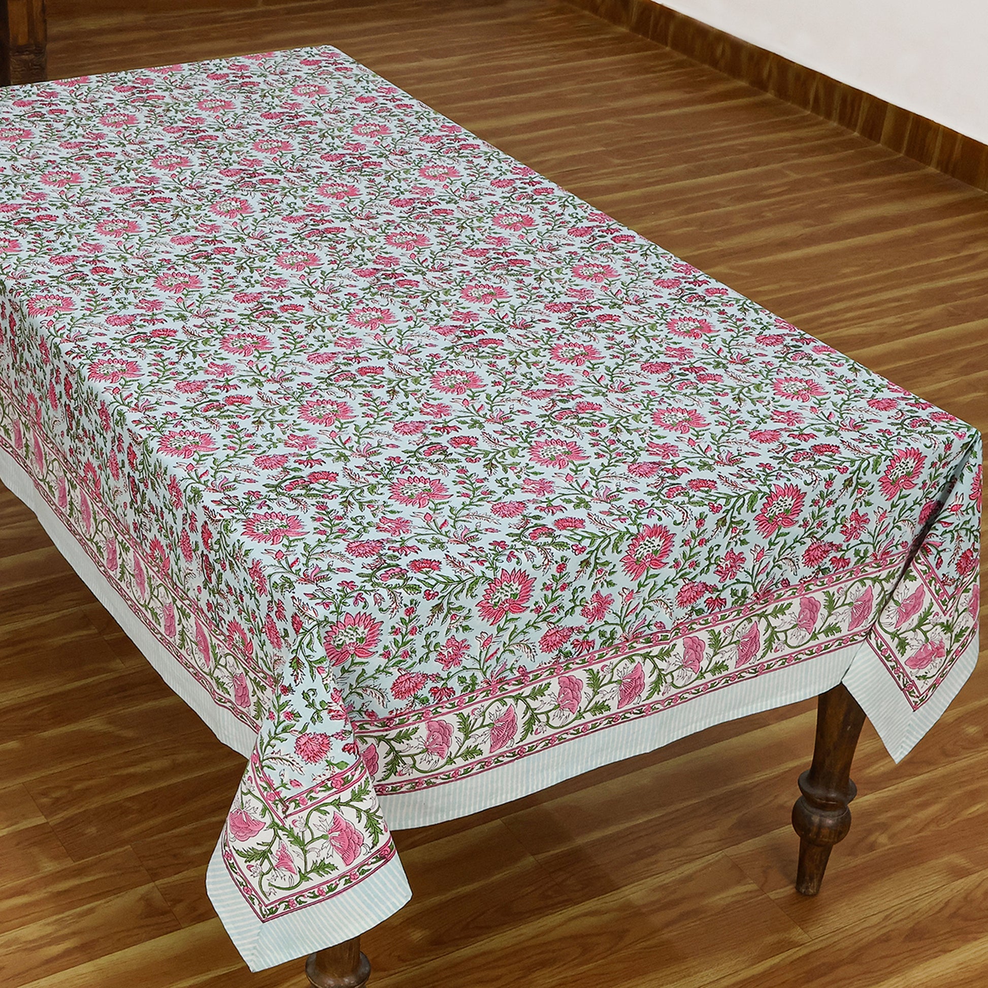 Floral Hand Block Printed Rectangle Dinning Tablecloth - My Store