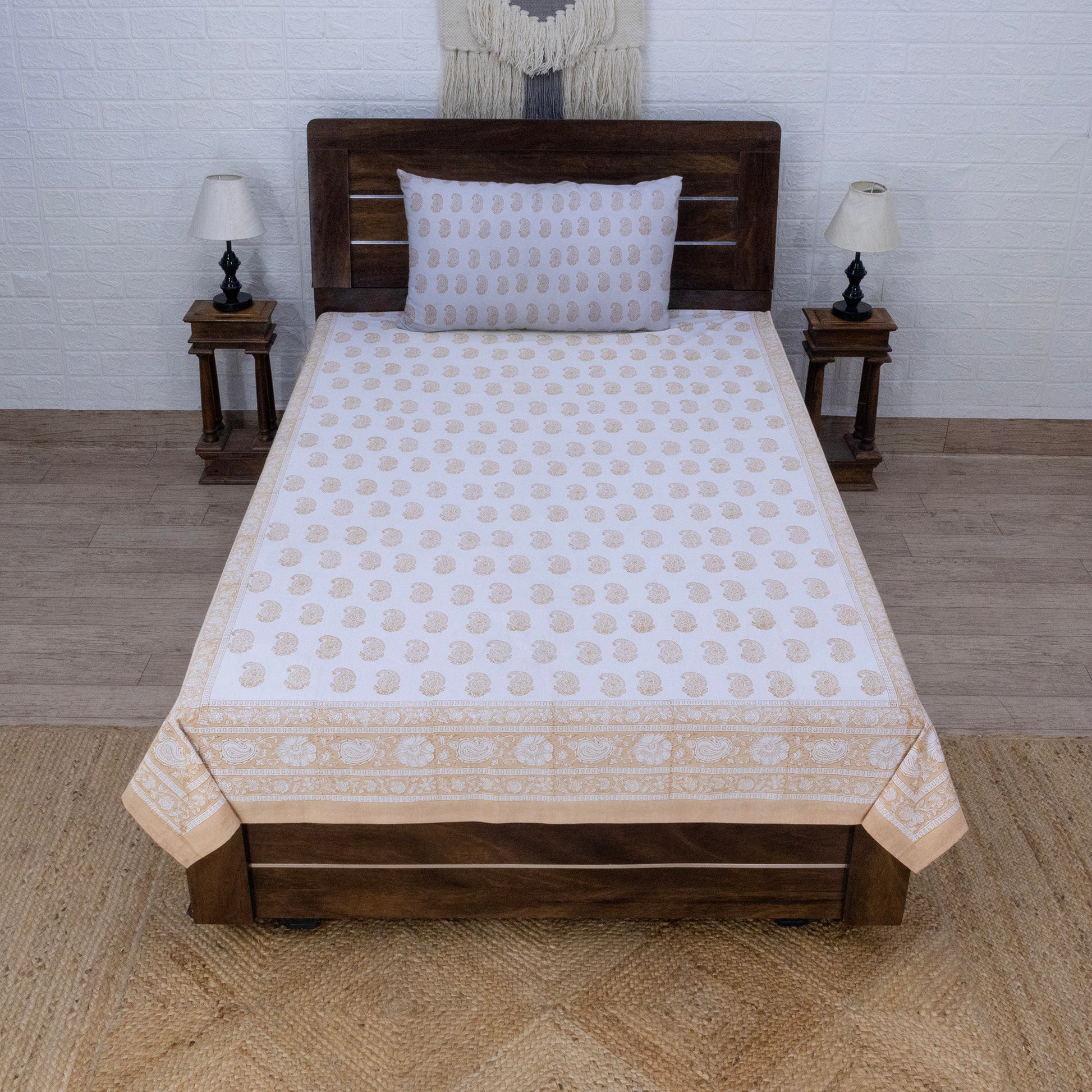 Cotton Bedsheet – Hand Block Floral Print – Peach and White – King, Queen, Twin Sizes - My Store