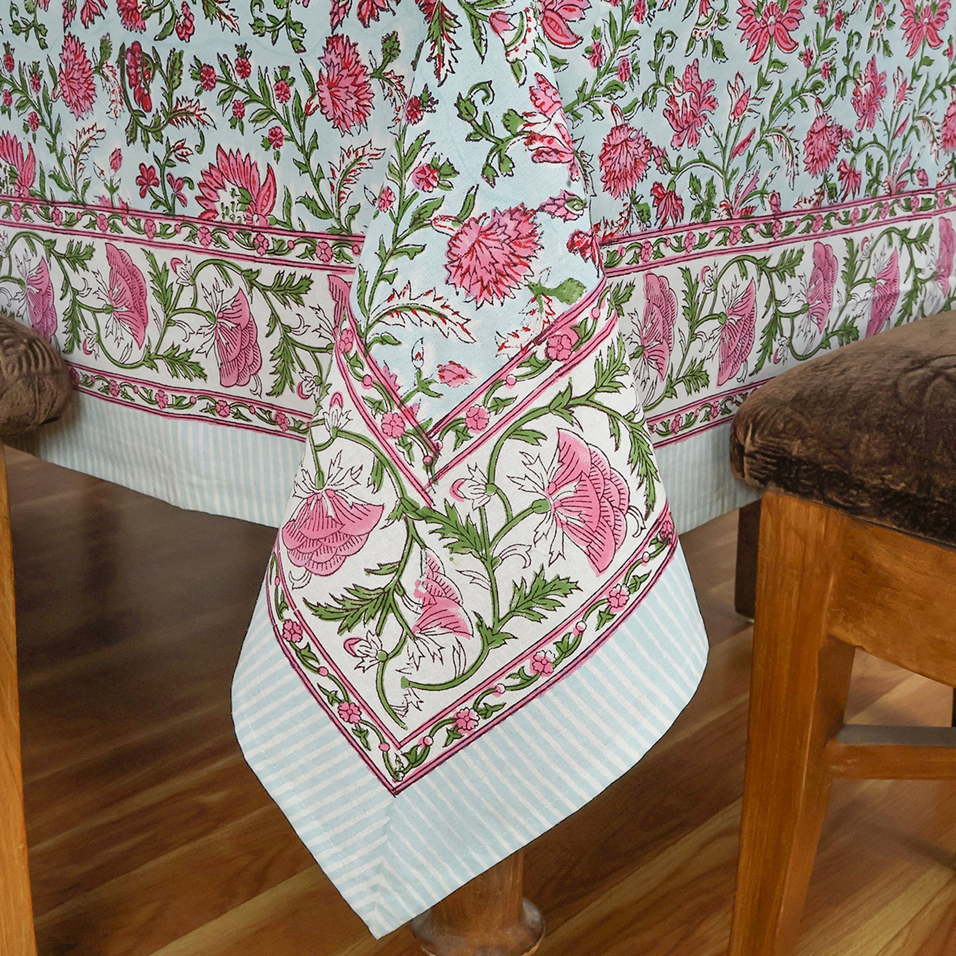 Floral Hand Block Printed Rectangle Dinning Tablecloth - My Store