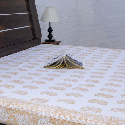 Cotton Bedsheet – Hand Block Floral Print – Peach and White – King, Queen, Twin Sizes - My Store