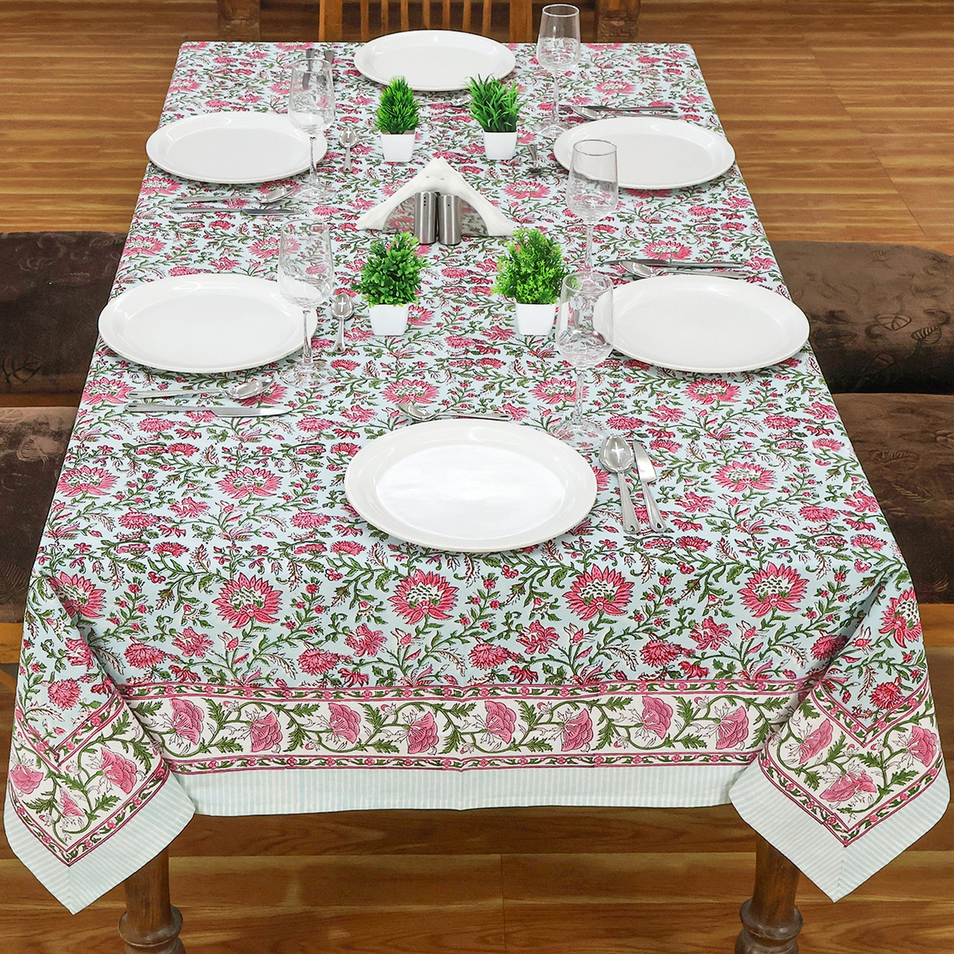 Floral Hand Block Printed Rectangle Dinning Tablecloth - My Store