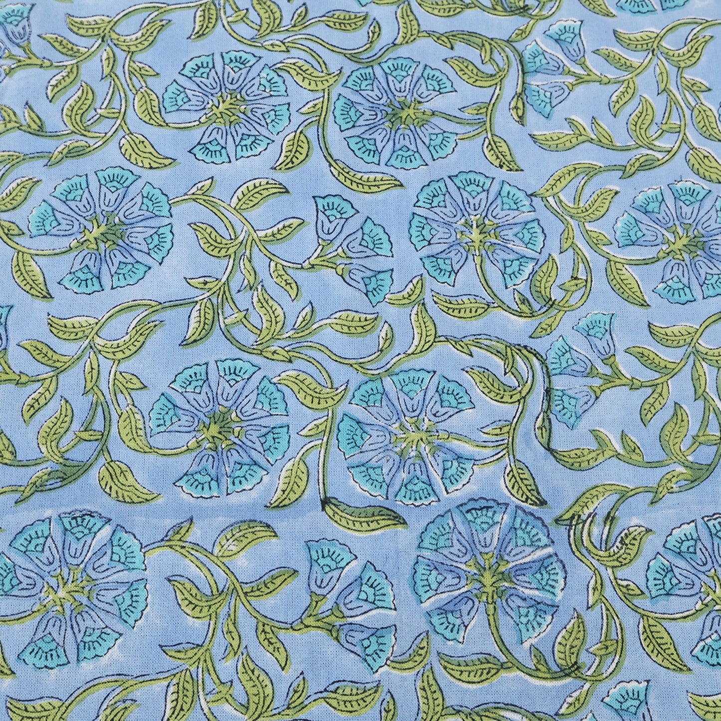 Rectangle Blue Green Hand Block Printed Floral Dinning Table Cover, Tablecloth - My Store