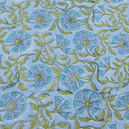 Rectangle Blue Green Hand Block Printed Floral Dinning Table Cover, Tablecloth - My Store