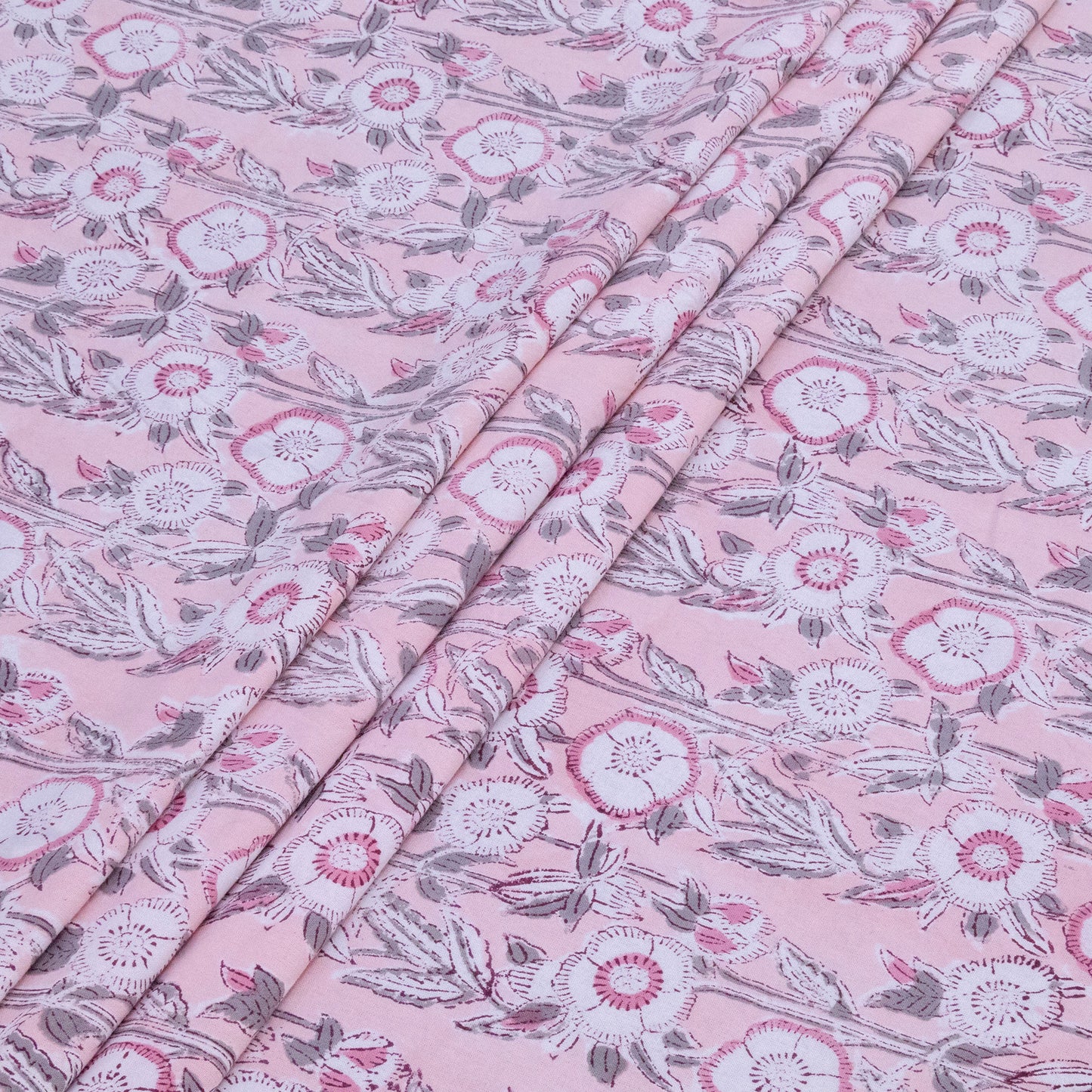 Cotton Bedsheet – Hand Block Floral Print – Pink and White – King, Queen, Twin Sizes - My Store