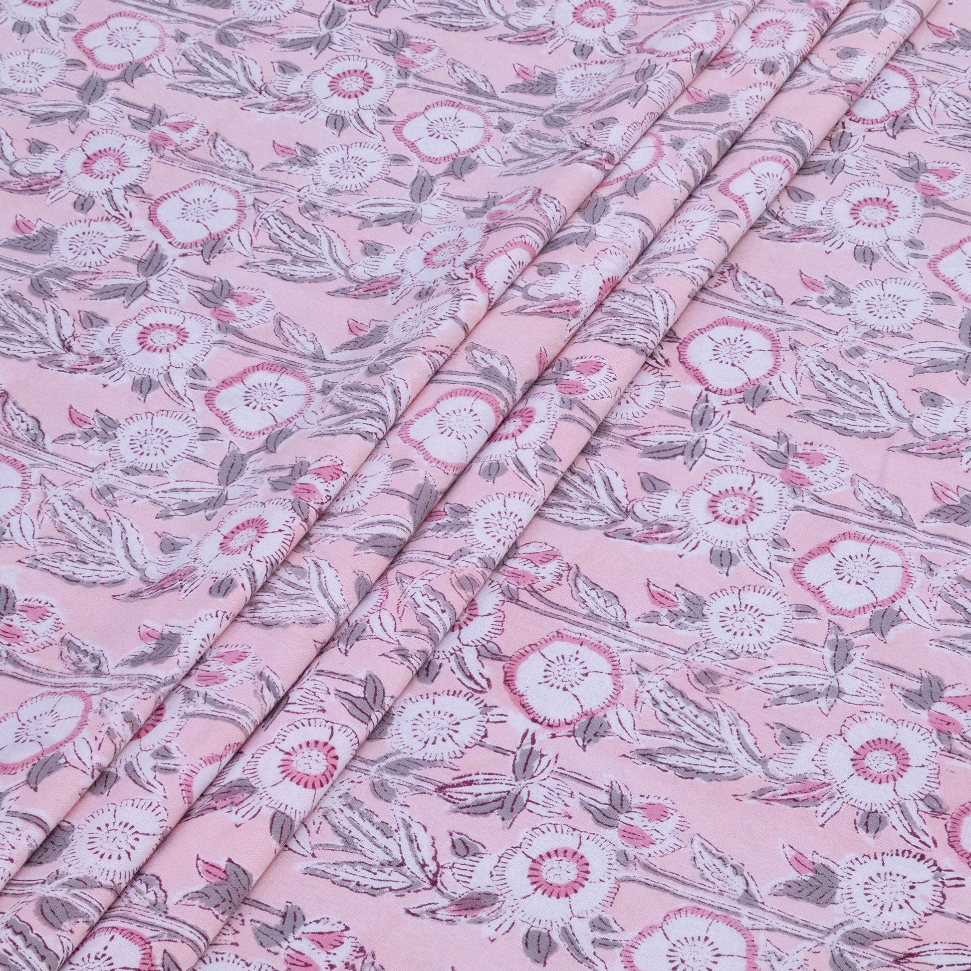 Cotton Bedsheet – Hand Block Floral Print – Pink and White – King, Queen, Twin Sizes - My Store