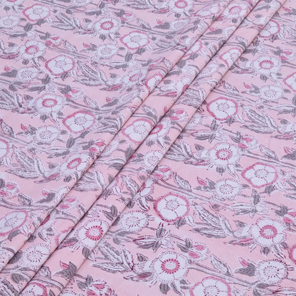 Cotton Bedsheet – Hand Block Floral Print – Pink and White – King, Queen, Twin Sizes - My Store