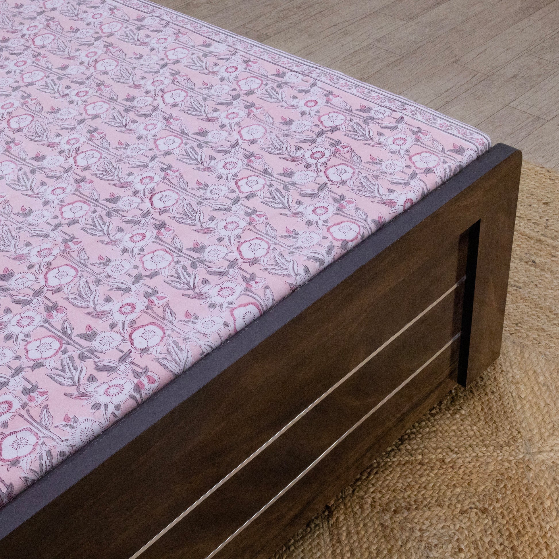 Cotton Bedsheet – Hand Block Floral Print – Pink and White – King, Queen, Twin Sizes - My Store