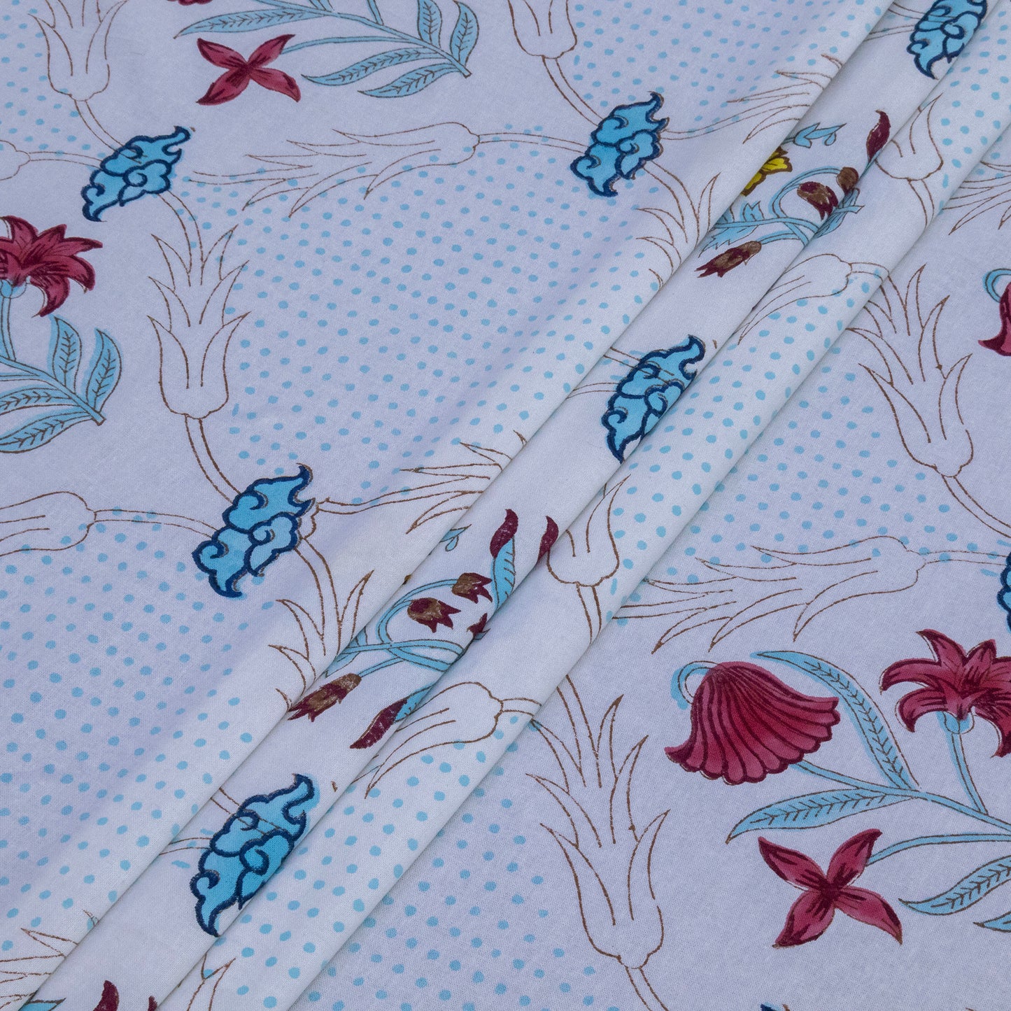 Cotton Bedsheet – Hand Block Floral Print – White and Blue – King, Queen, Twin Sizes - My Store