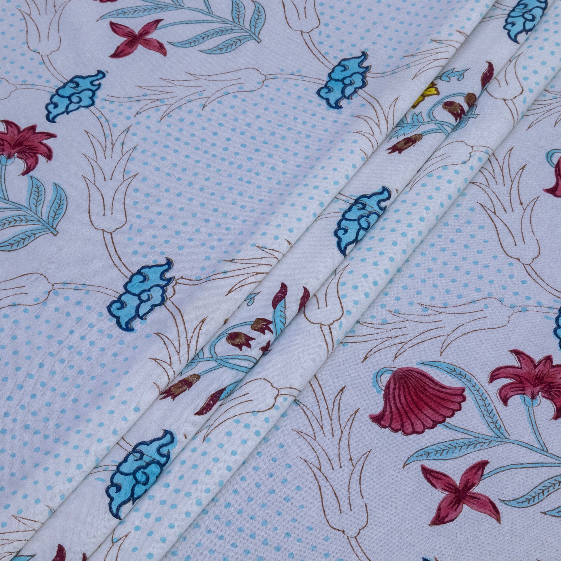 Cotton Bedsheet – Hand Block Floral Print – White and Blue – King, Queen, Twin Sizes - My Store