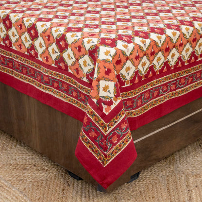 Indian Handmade Block Printed Yellow and Red Floral Pattern Cotton Bed sheet For living Room, Kids Room - My Store