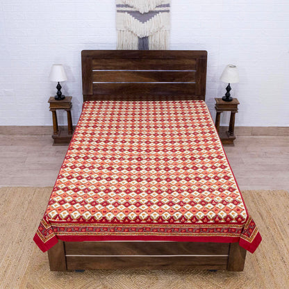 Indian Handmade Block Printed Yellow and Red Floral Pattern Cotton Bed sheet For living Room, Kids Room - My Store