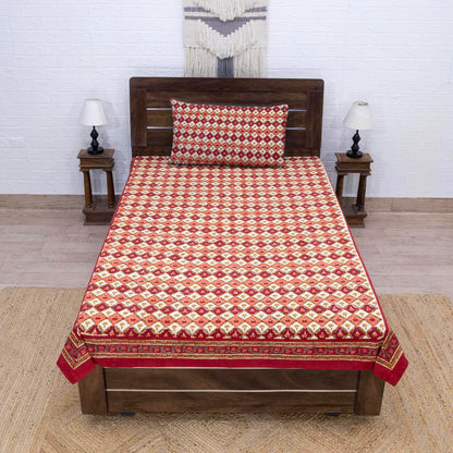 Indian Handmade Block Printed Yellow and Red Floral Pattern Cotton Bed sheet For living Room, Kids Room - My Store