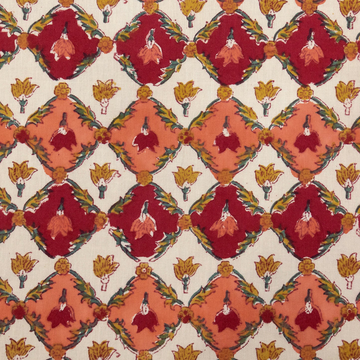 Indian Handmade Block Printed Yellow and Red Floral Pattern Cotton Bed sheet For living Room, Kids Room - My Store